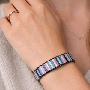 Pomina Multicolor Striped Enamel Cuff Bracelet Magnetic Closure (BR1010/2)